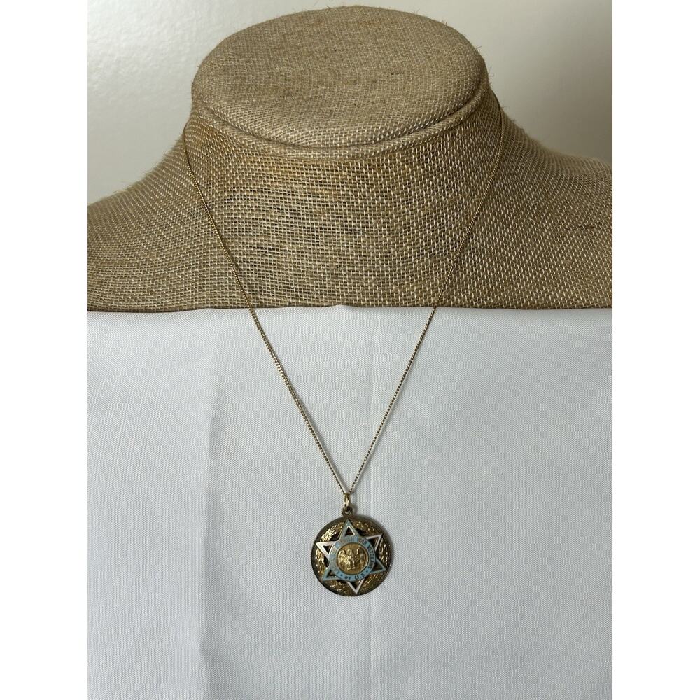 Vtg Ladies Aux. Jewish Ar Veteran Of U. S Necklace Marked 1/20 12k GE